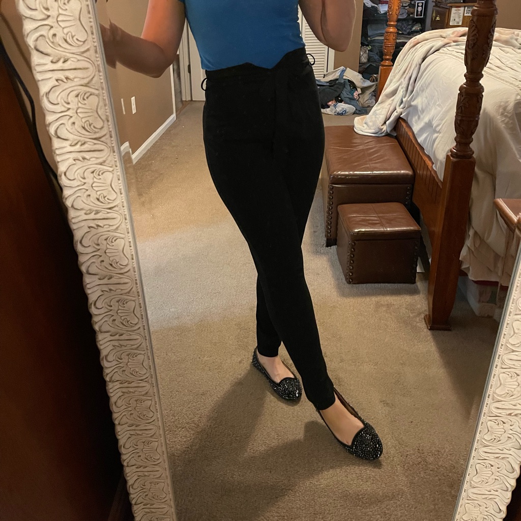 Notched High Rise Belted Black Dress Pants